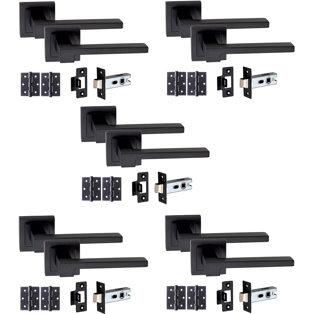 Golden Grace Matt Black Zeta Latch Handle Set 5 Pack