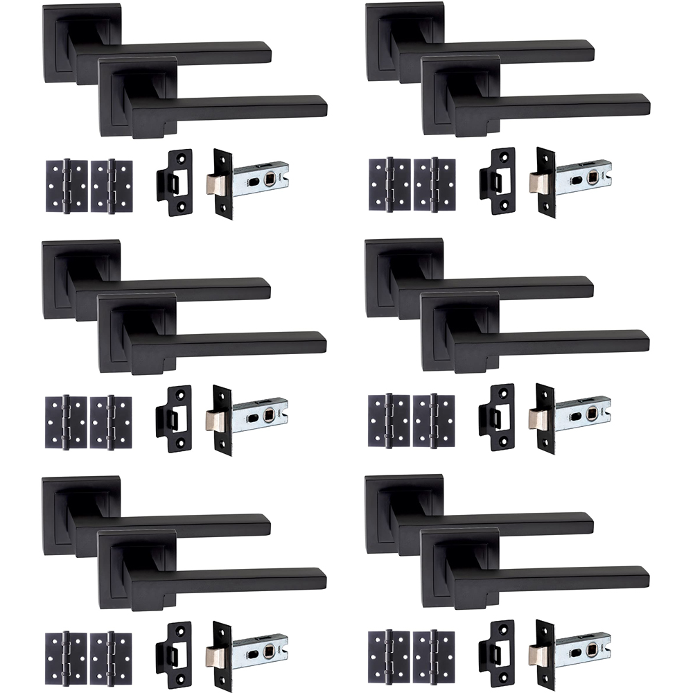 Golden Grace Matt Black Zeta Latch Handle Set 6 Pack
