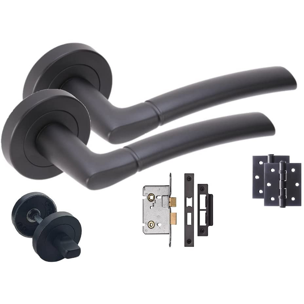 Golden Grace Matt Black Indiana Modern Bathroom Door Handle Set