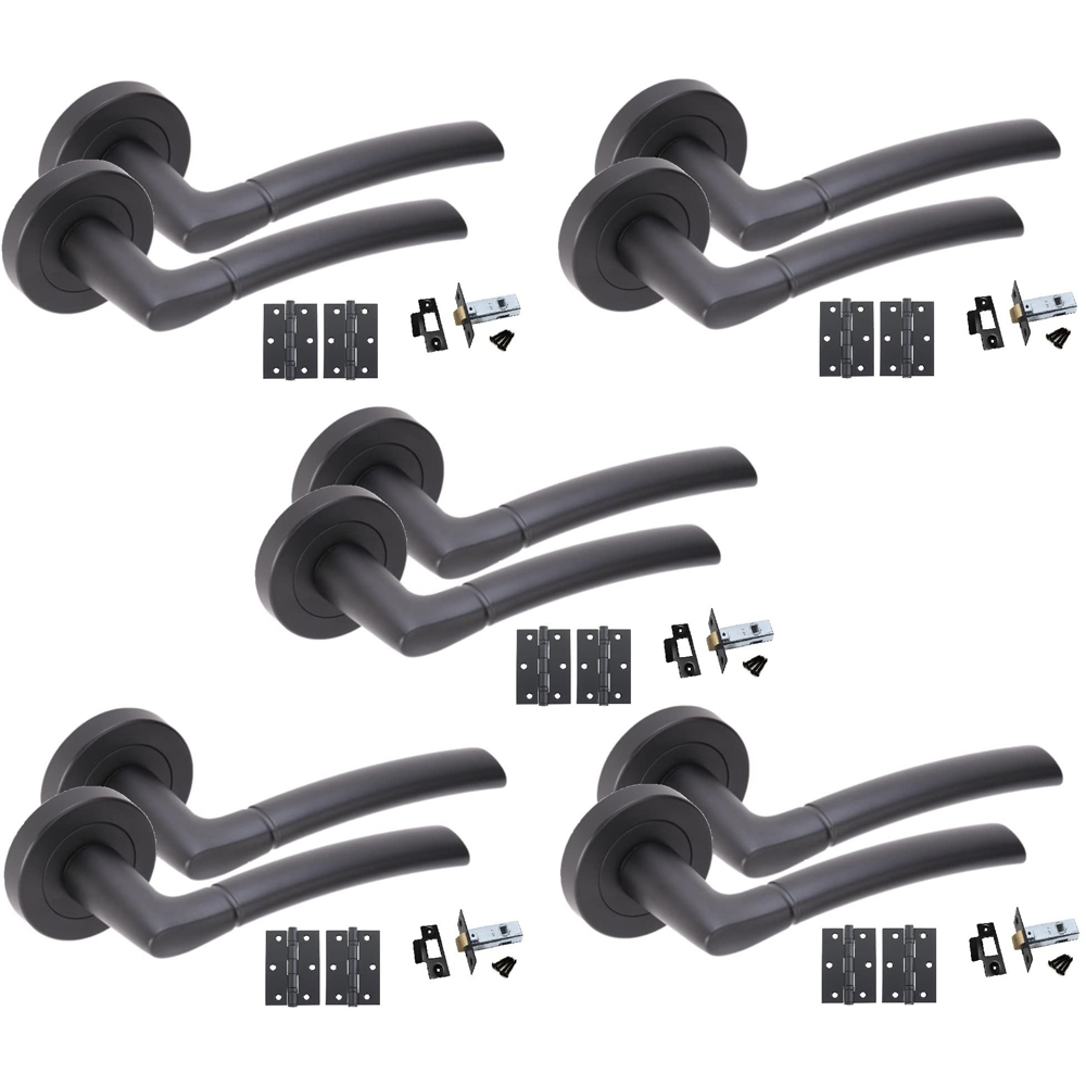 Golden Grace Matt Black Indiana Modern Door Handle Set 5 Pack