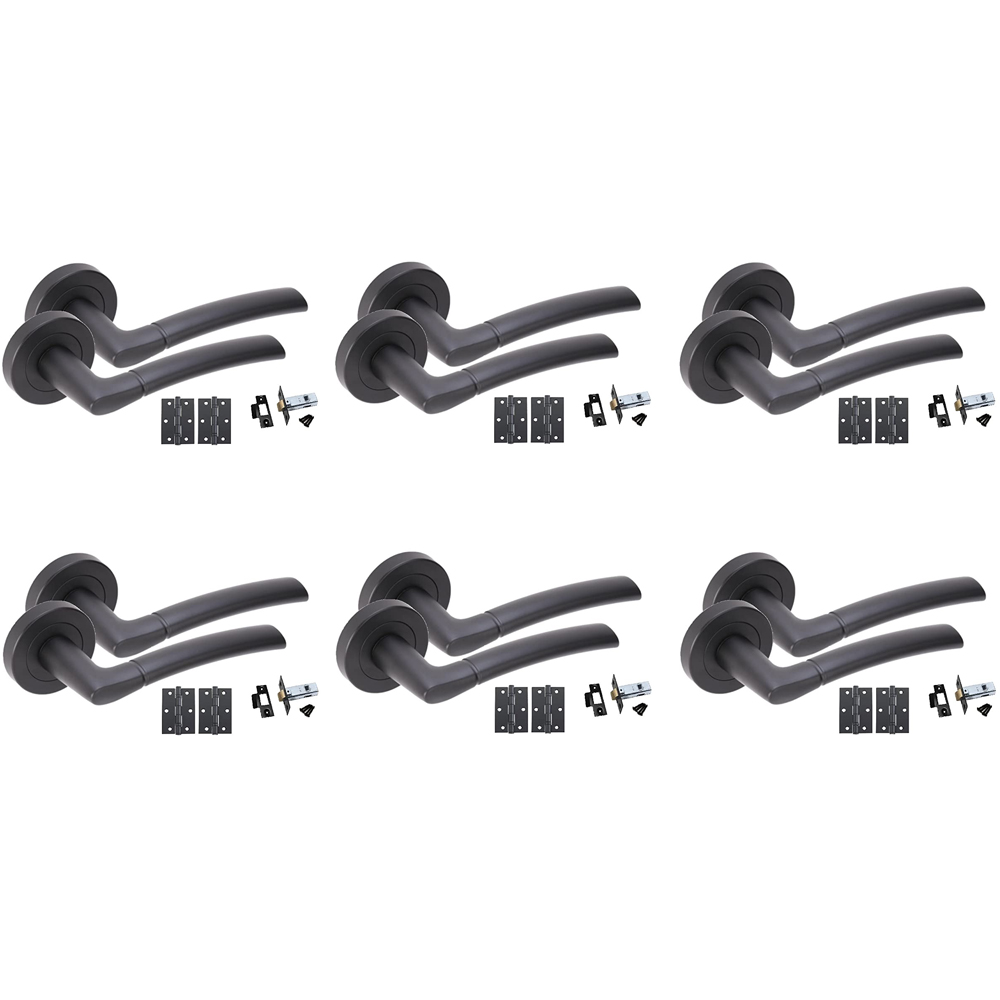 Golden Grace Matt Black Indiana Modern Door Handle Set 6 Pack