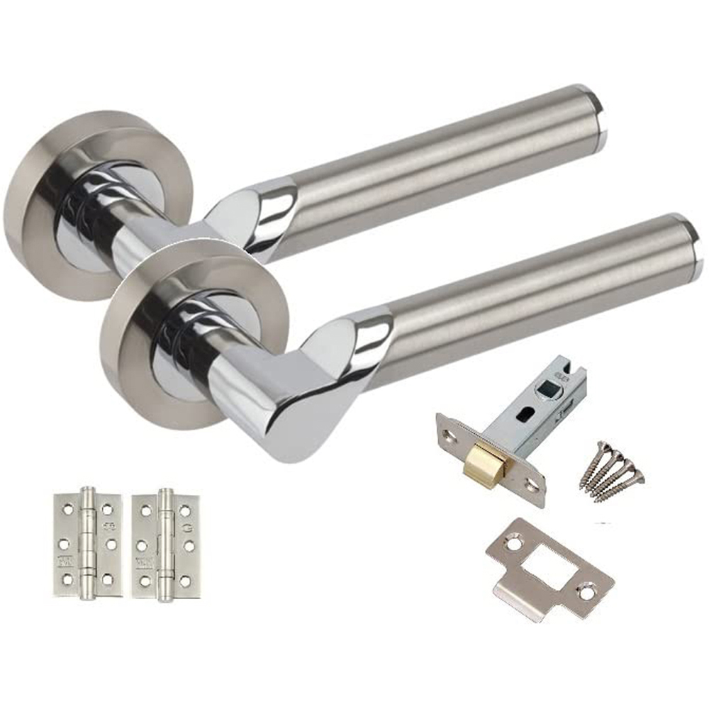 Golden Grace Satin Nickel and Polished Chrome Titan Modern Bathroom Door Handle Set 4 Pack