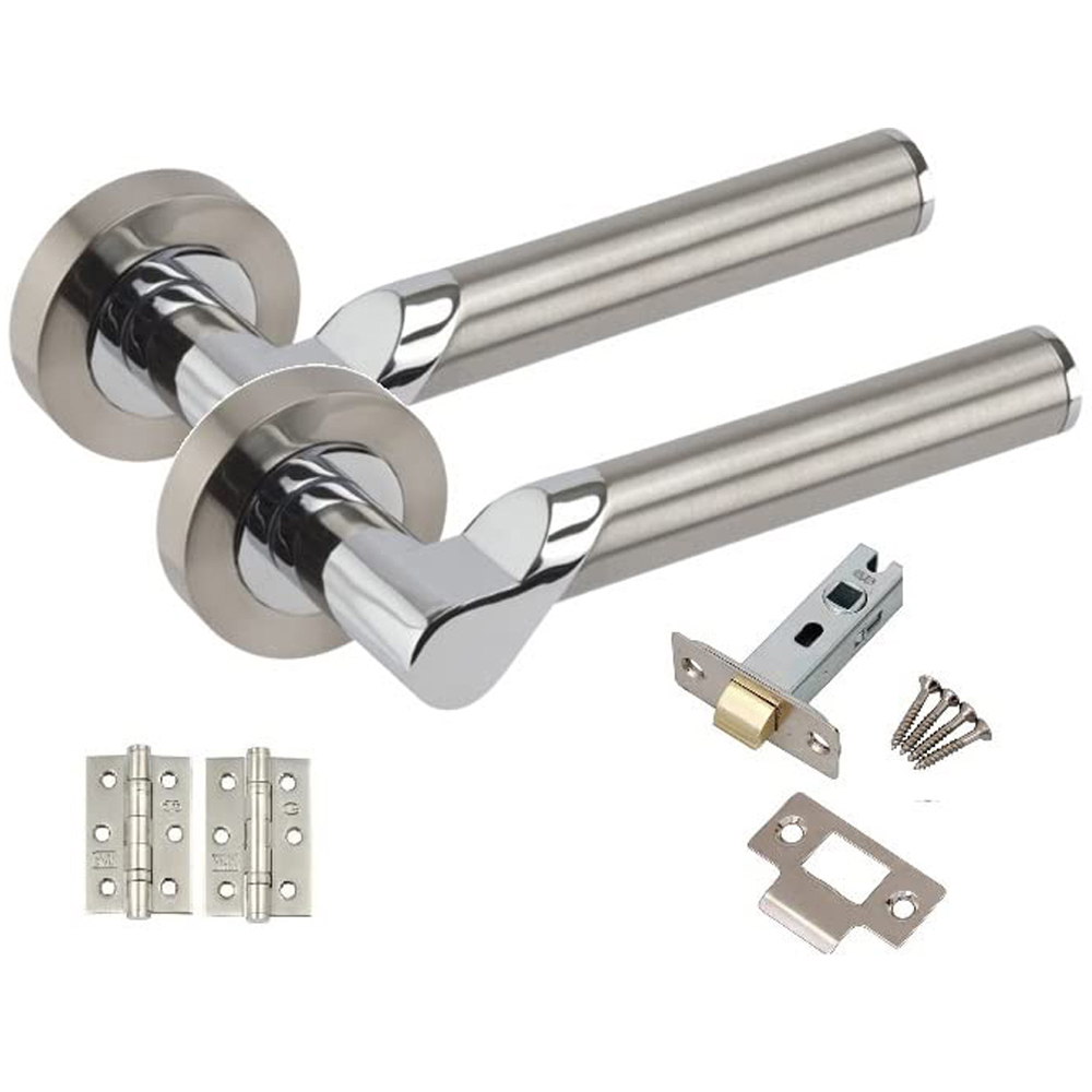 Golden Grace Satin Nickel and Polished Chrome Titan Modern Bathroom Door Handle Set 6 Pack