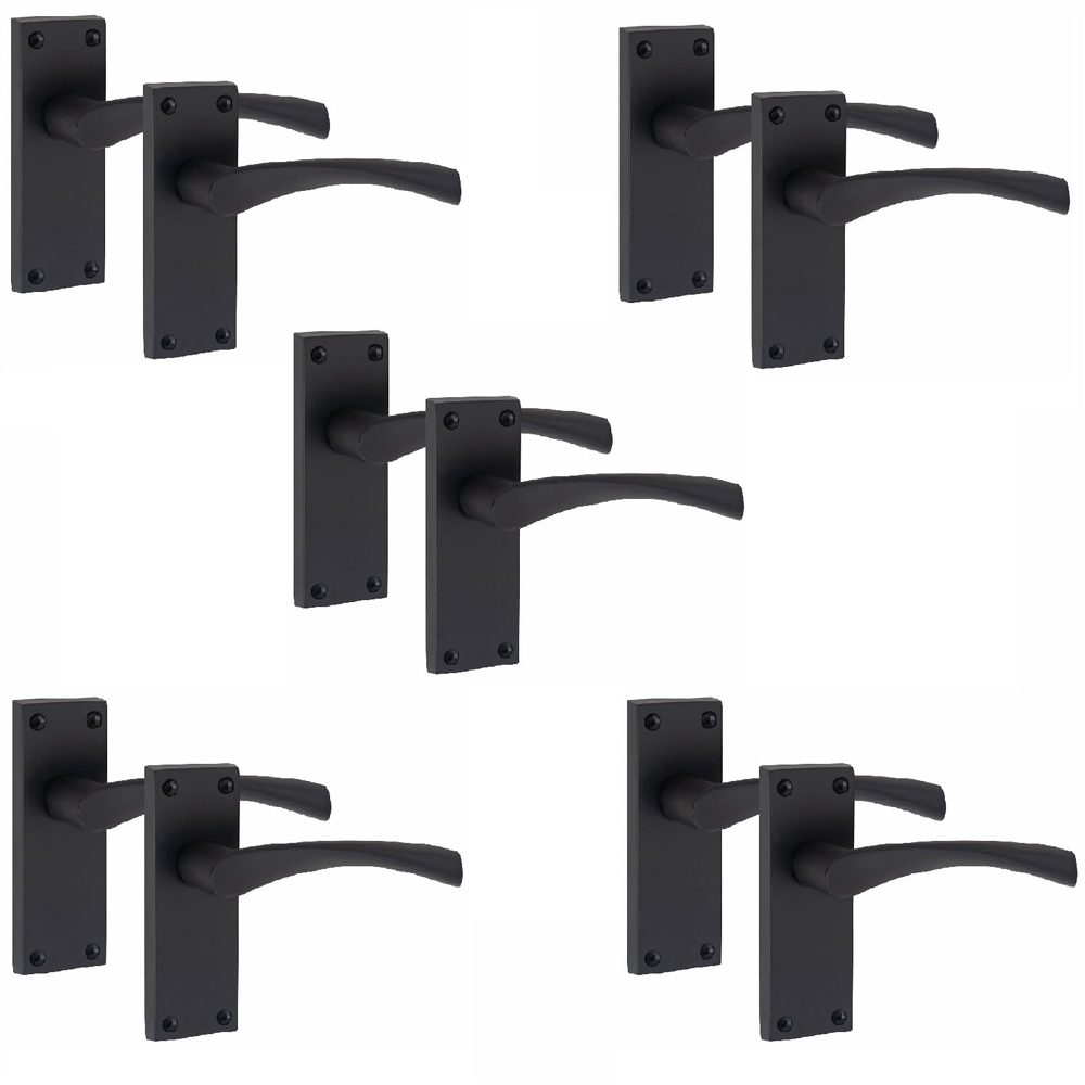 Golden Grace Matt Black Victorian Scroll Astrid Door Handle Set 5 Pack
