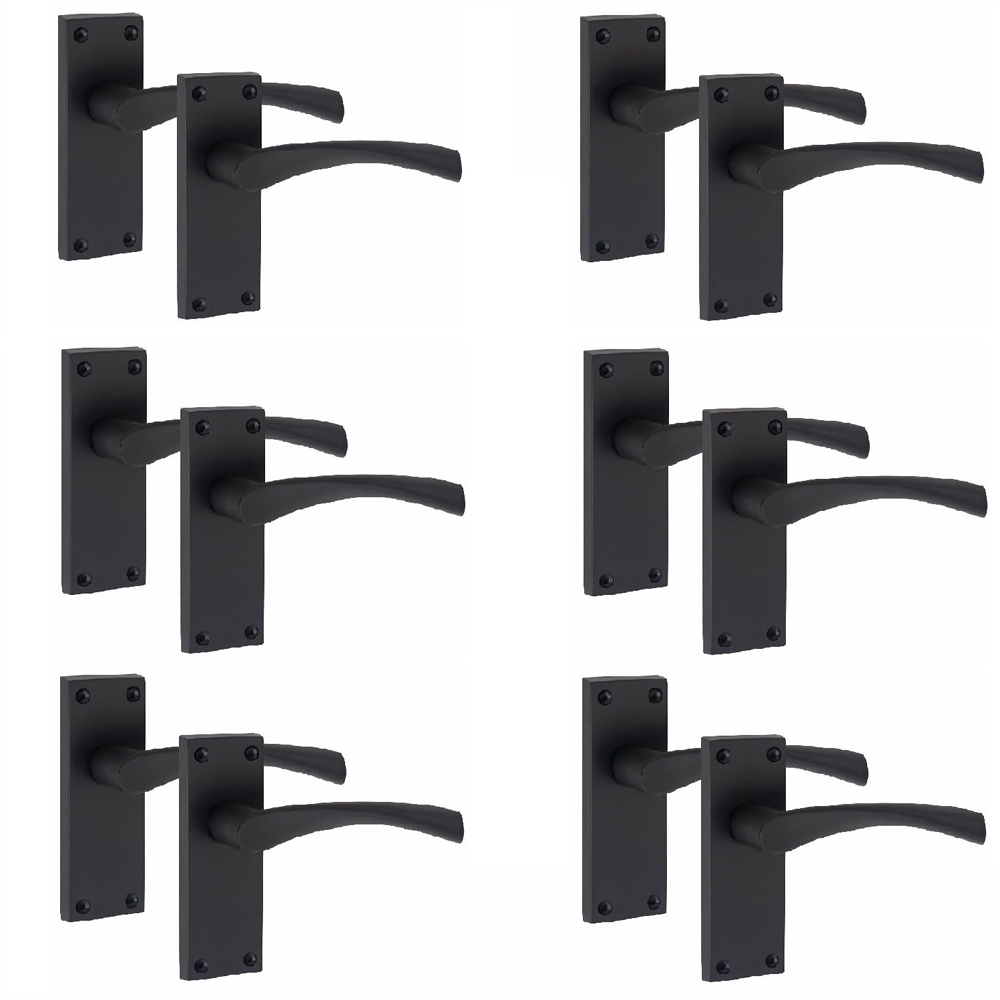 Golden Grace Matt Black Victorian Scroll Astrid Door Handle Set 6 Pack