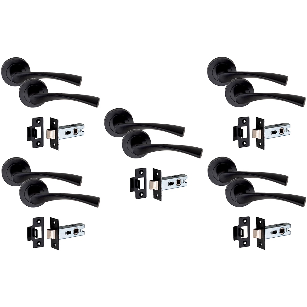 Golden Grace Matt Black Astrid 2.5 inch Latch Door Handle Set 5 Pack