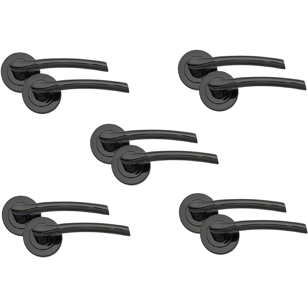 Golden Grace Polished Black Nickel Indiana Modern Door Handle Set 5 Pack