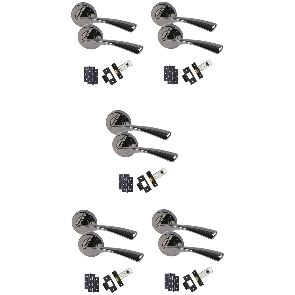 Golden Grace Metallic Black Astrid Modern Door Handle Set 5 Pack