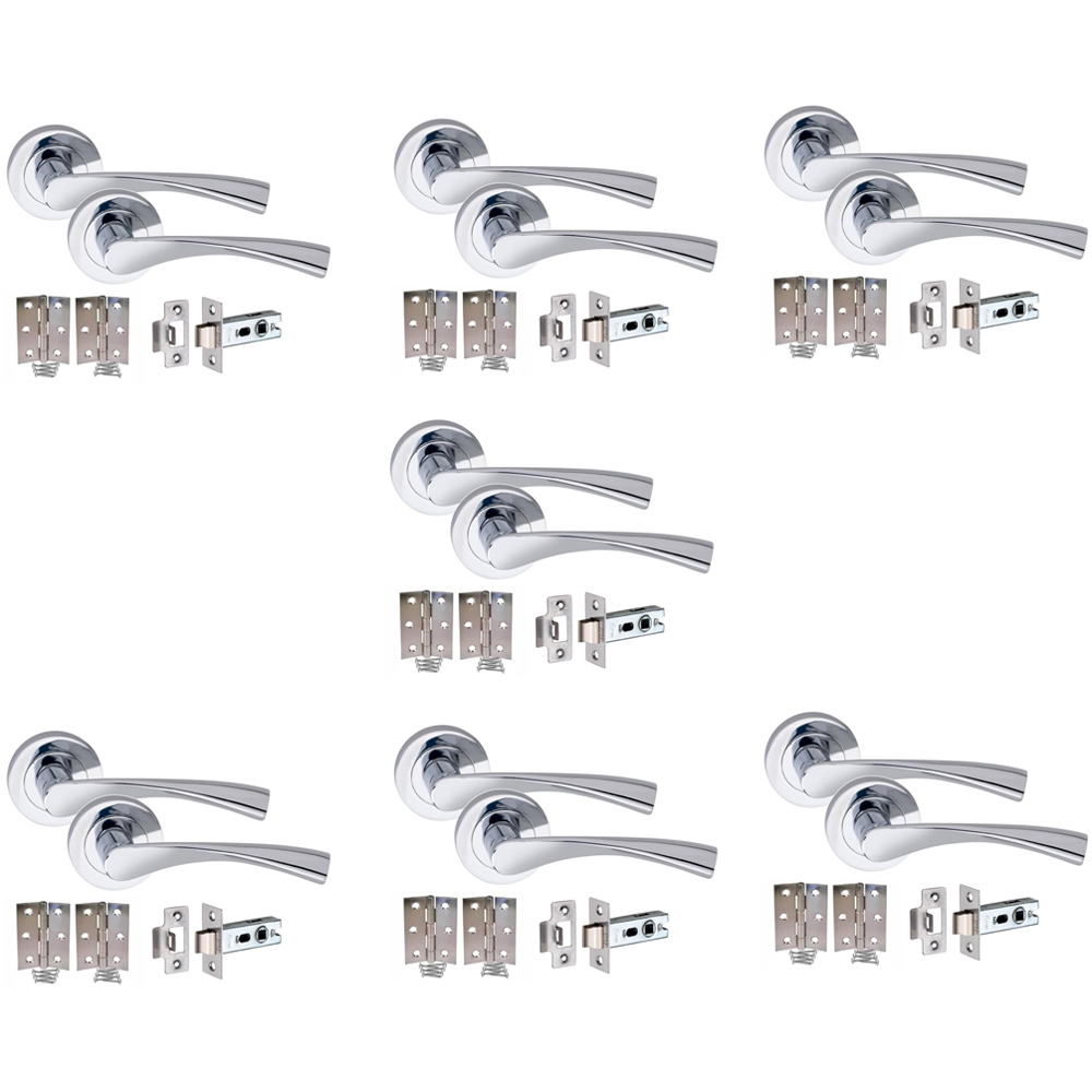 Golden Grace Polished Chrome Astrid Modern Latch Door Handle Set 7 Pack