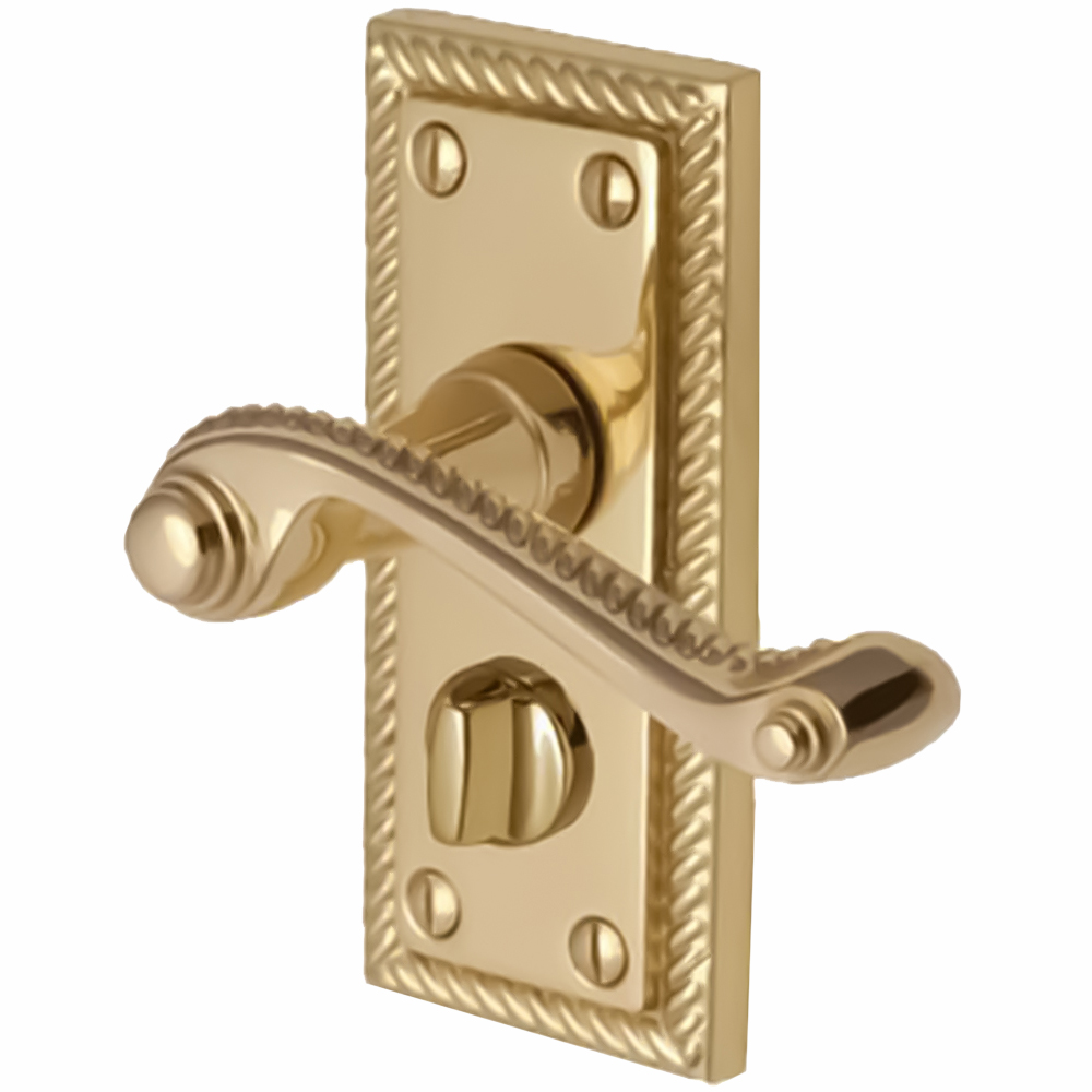 Golden Grace Polished Brass Georgian Privacy WC Latch Door Handle Set 105 x 48mm