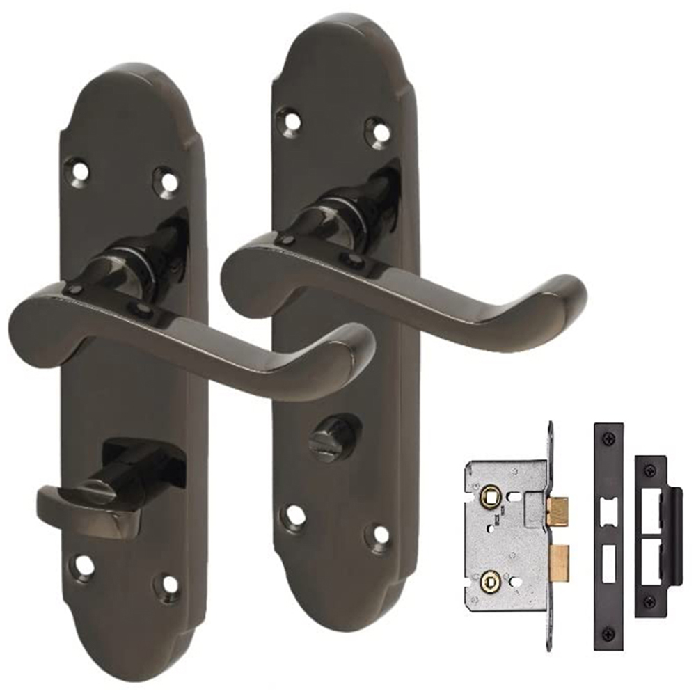 Golden Grace Polished Black Nickel Epsom Bathroom Door Handle Set 170 x 40mm