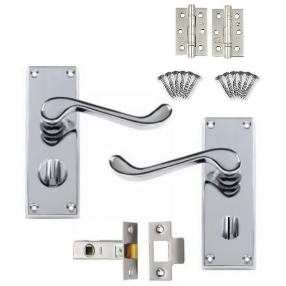 Golden Grace Polished Chrome Victorian Scroll Privacy Door Handle Set