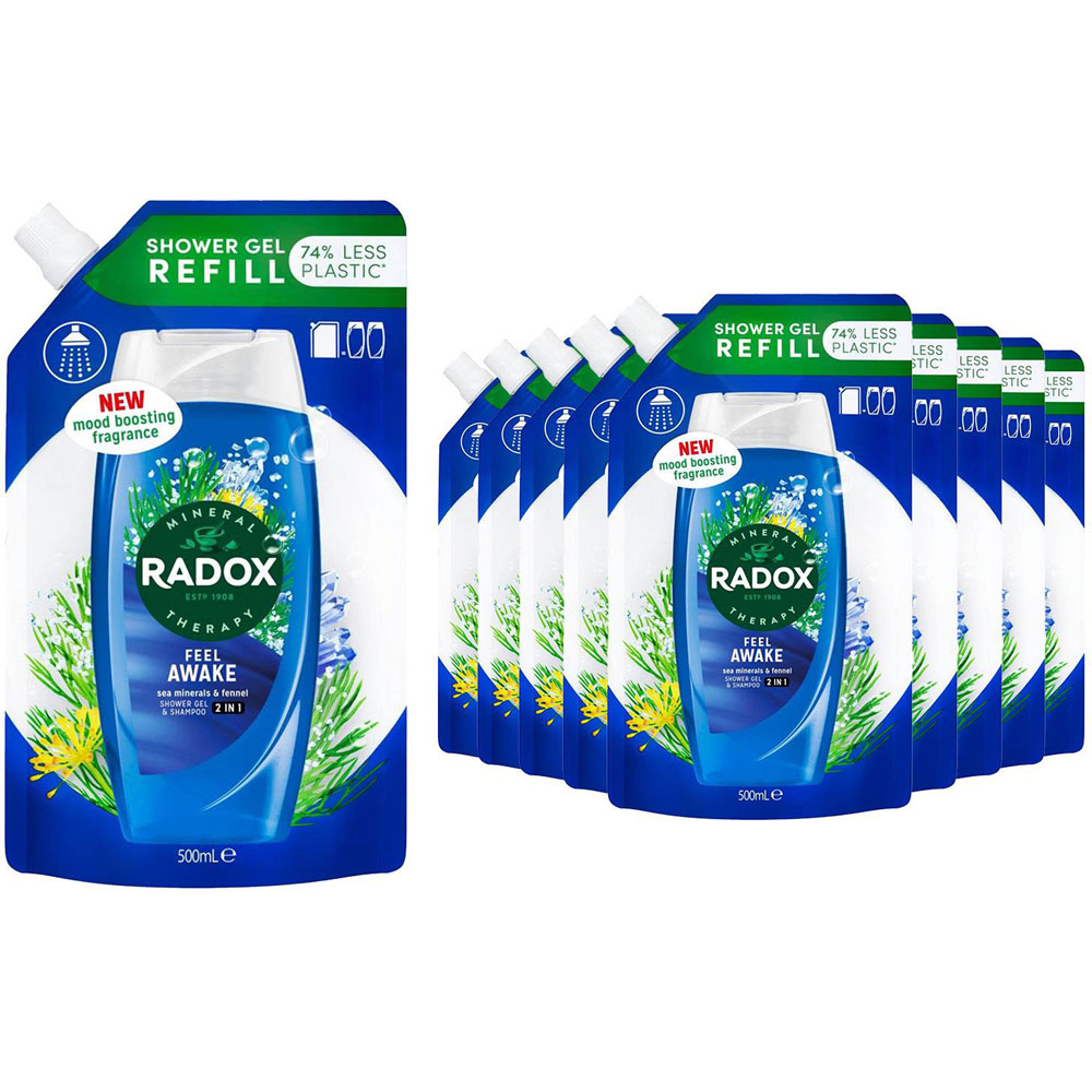 Radox Mineral Therapy 2-in-1 Refill Pouch Feel Awake Shower Gel 500ml 10 Pack