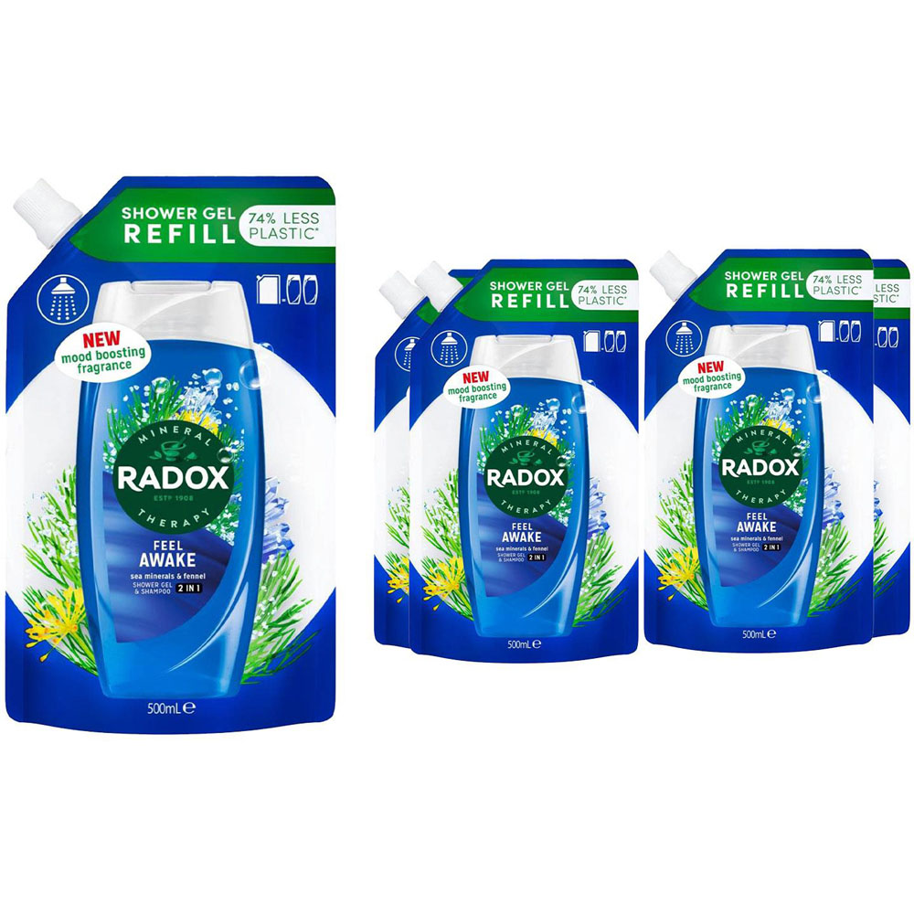 Radox Mineral Therapy 2-in-1 Refill Pouch Feel Awake Shower Gel 500ml 5 Pack