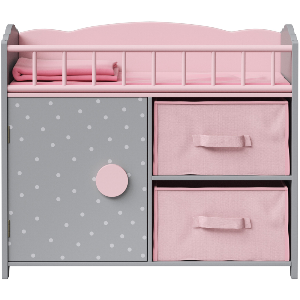 Teamson Kids Baby Doll Crib with Cabinet and Cubby - Pink and Grey Polka Dots