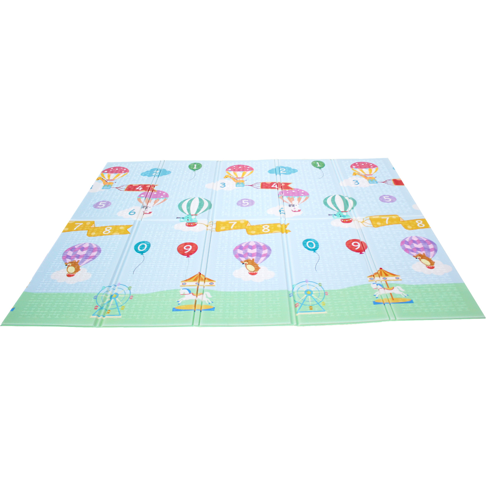 Teamson Kids Baby Crawling Play Mat - Hot Air Balloon Animals - Large - Blue/Grey