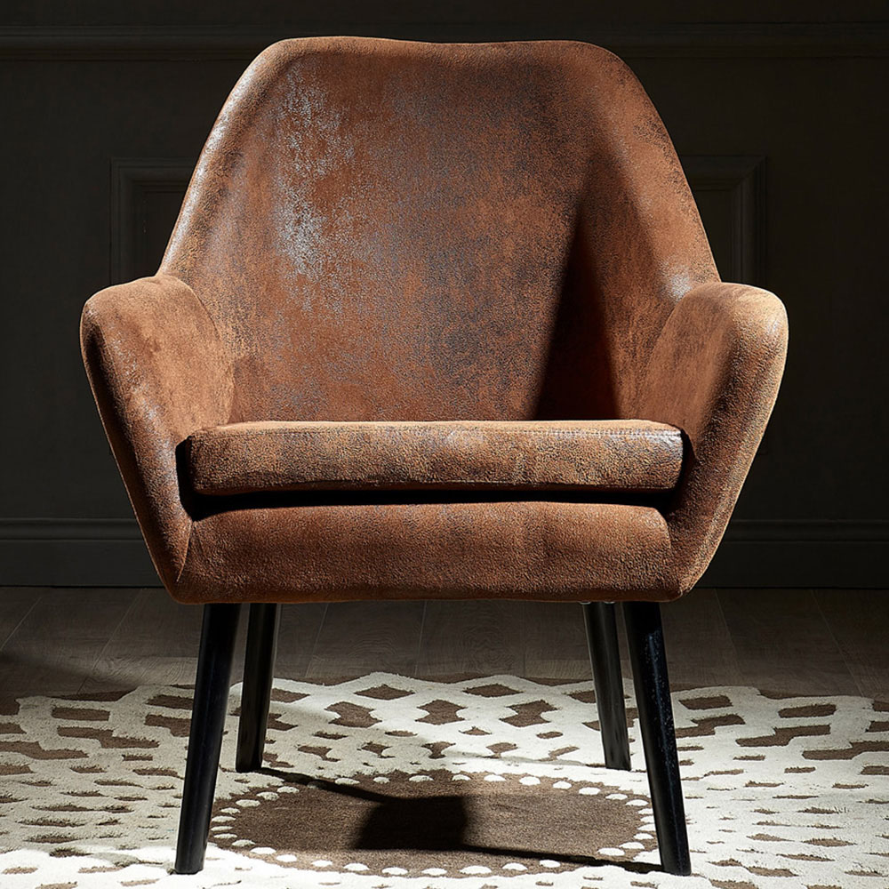 Teamson Home Divano Aged Fabric Armchair - Brown Polyester/Wood Accent Chair - Mid-Century Design