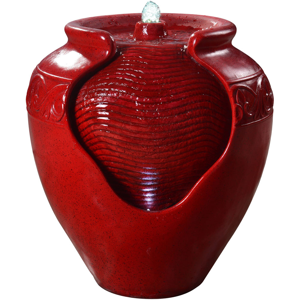 Teamson Home Red Glazed Pot Floor LED Light Outdoor Fountain