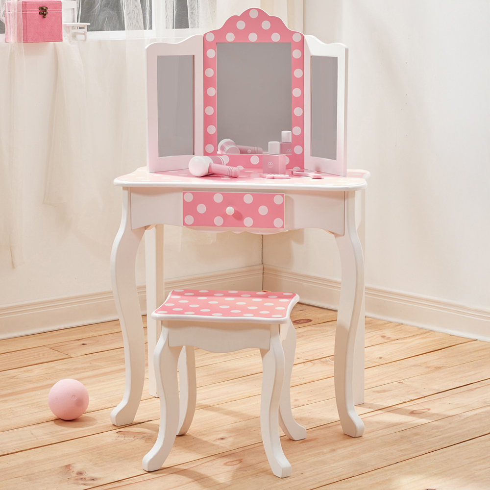 Teamson Kids Fashion Pink and White Polka Dot Prints Gisele Play Vanity Set
