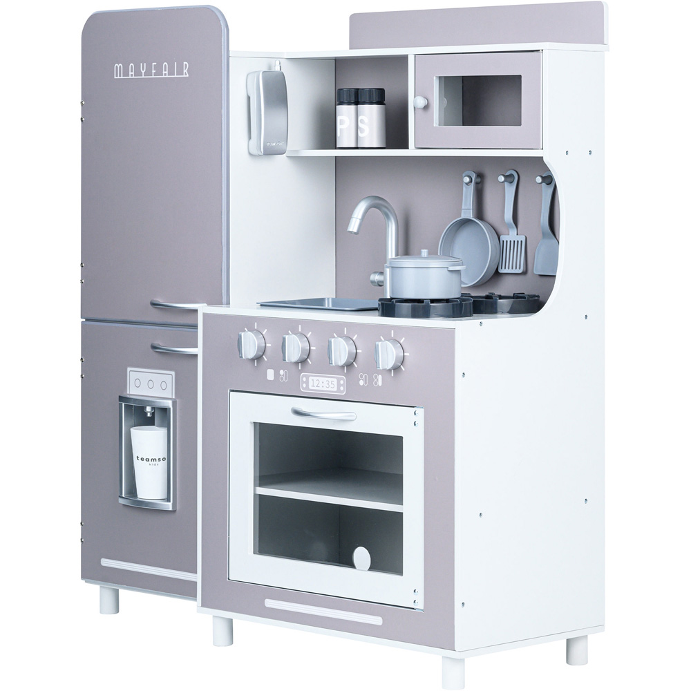 Teamson Kids Mayfair Retro Play Kitchen - Grey Wood - Interactive Appliances - Ages 3+