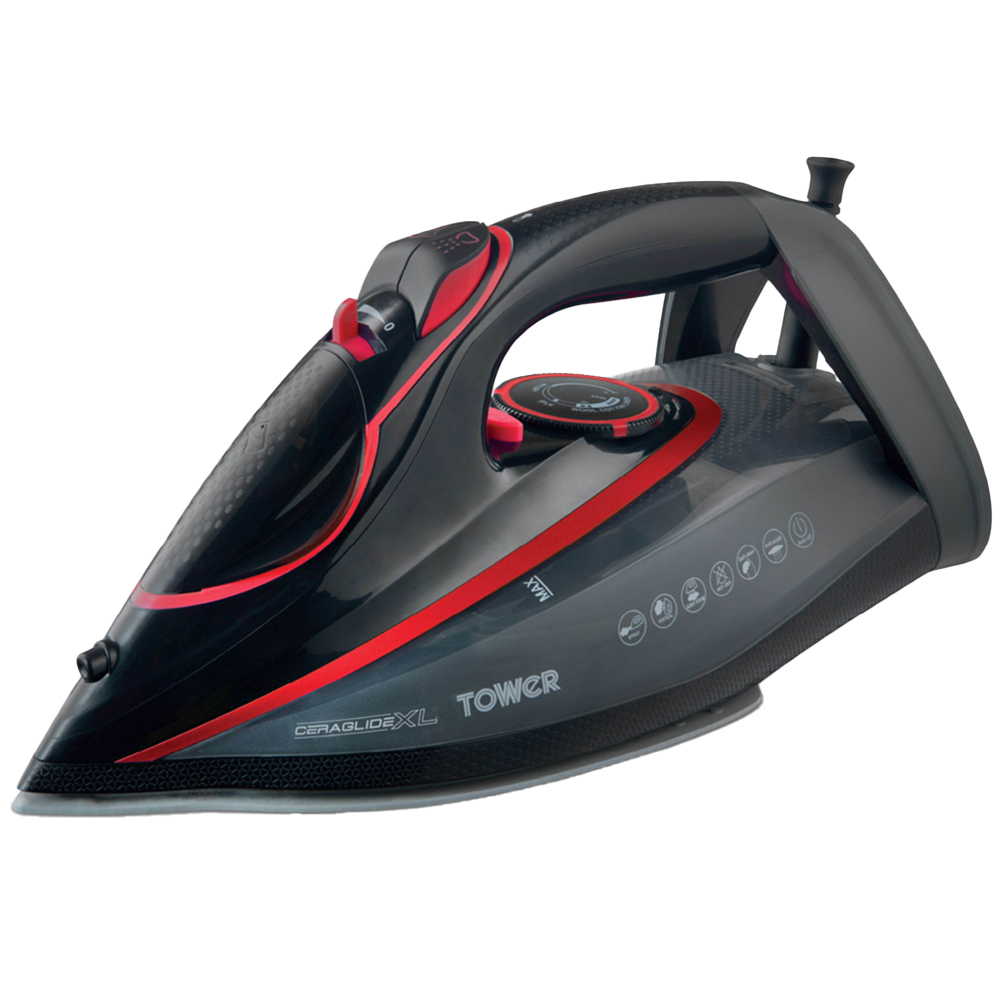 Tower Red and Black Steam Iron with Extra Large Sole Plate 3100W