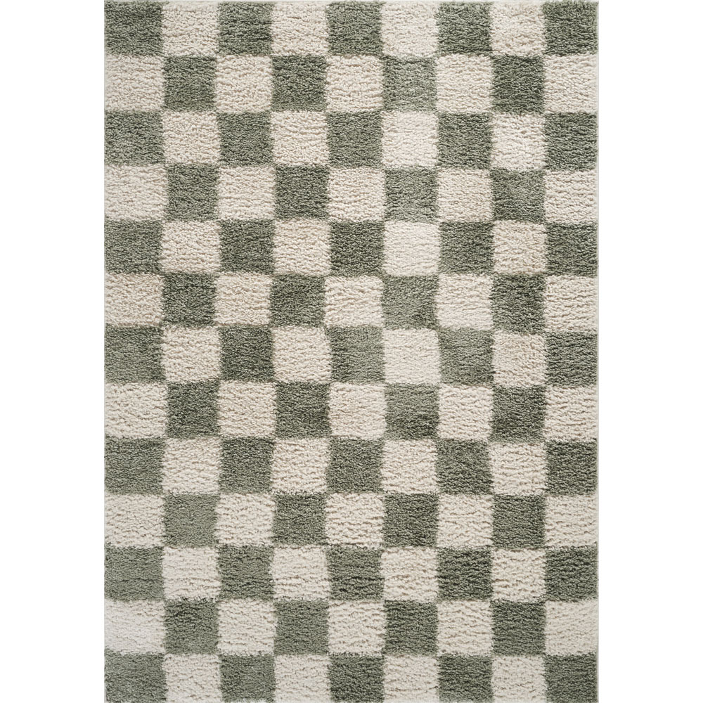 Desire Rugs Chester Sage Shaggy Checkered Rug 120 x 170cm - Green Polypropylene/Polyester