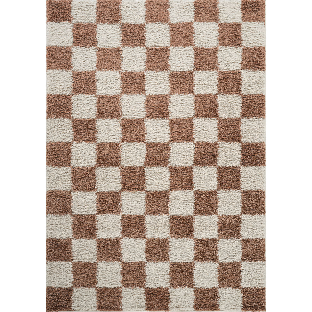Desire Rugs Shaggy Checkered Rug 120 x 170cm - Terracotta Orange - Polypropylene/Polyester Blend