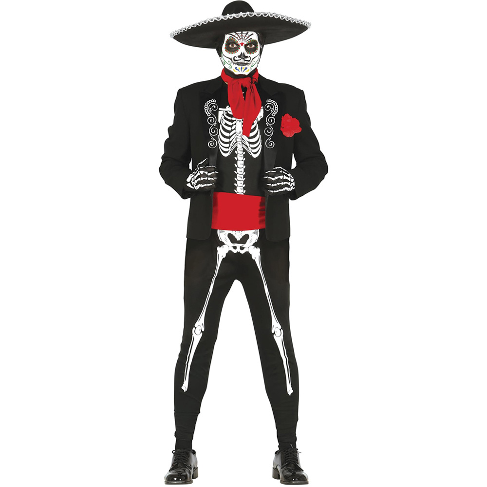 Fiestas Guirca Adult Black and Red Mexican Skeleton Halloween Costume Medium 48 to 50 Years