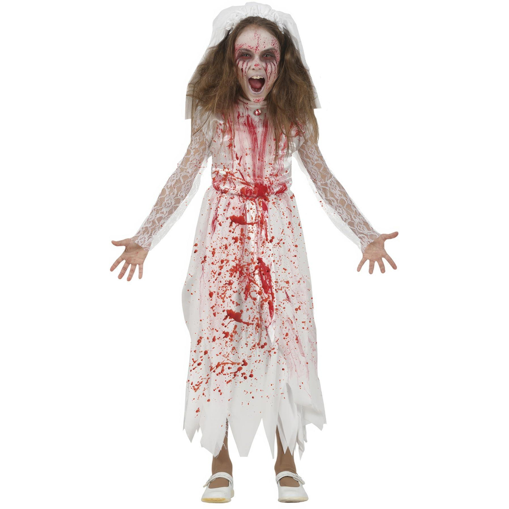 Fiestas Guirca Bloody Bride Costume White and Red 3 to 4 Years