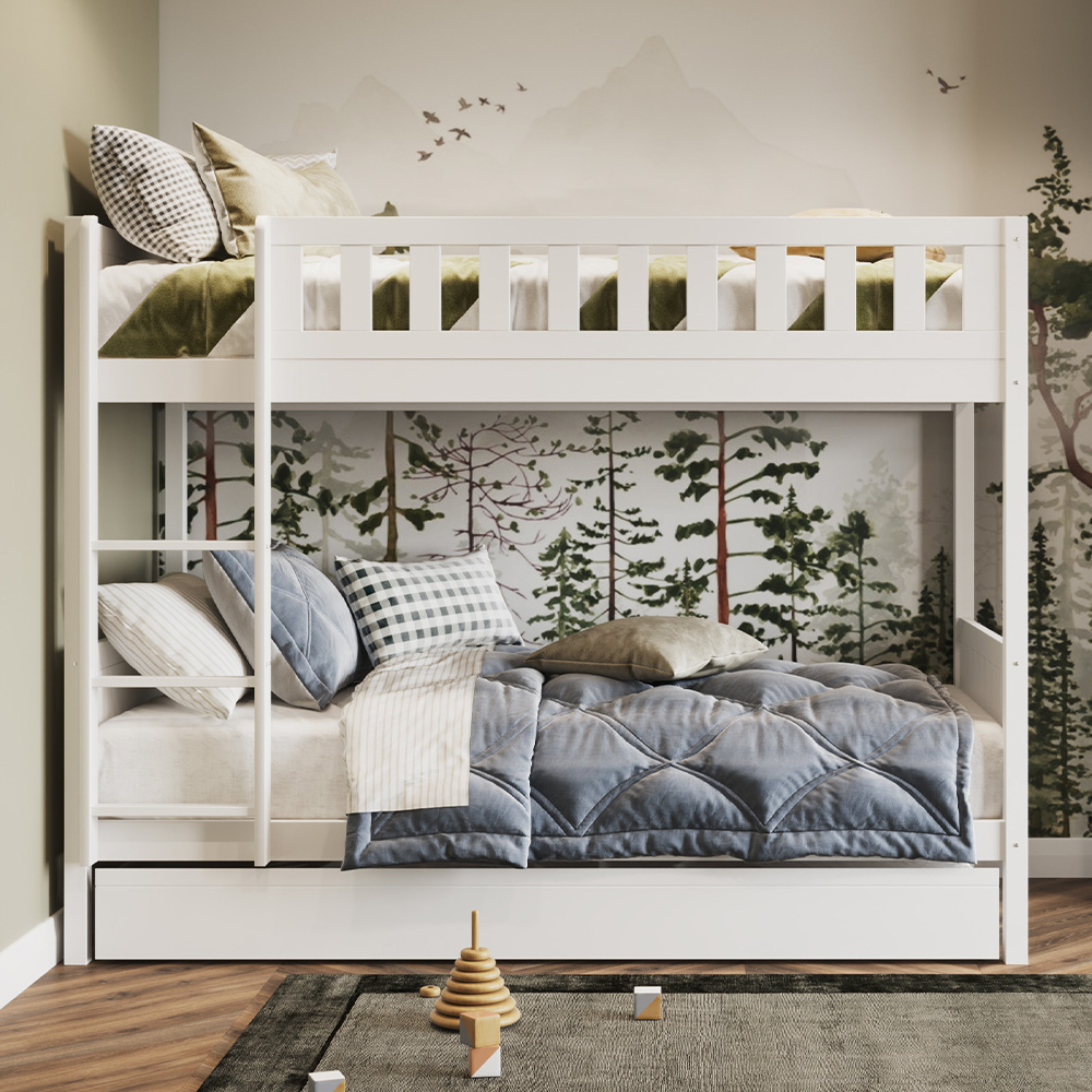 Flair Bea 2 Sleeper Bunk Bed with Trundle - Pine - White