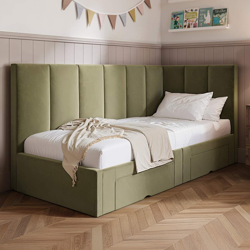 Flair Harley 2 Drawers Olive Green Velvet Bed Frame
