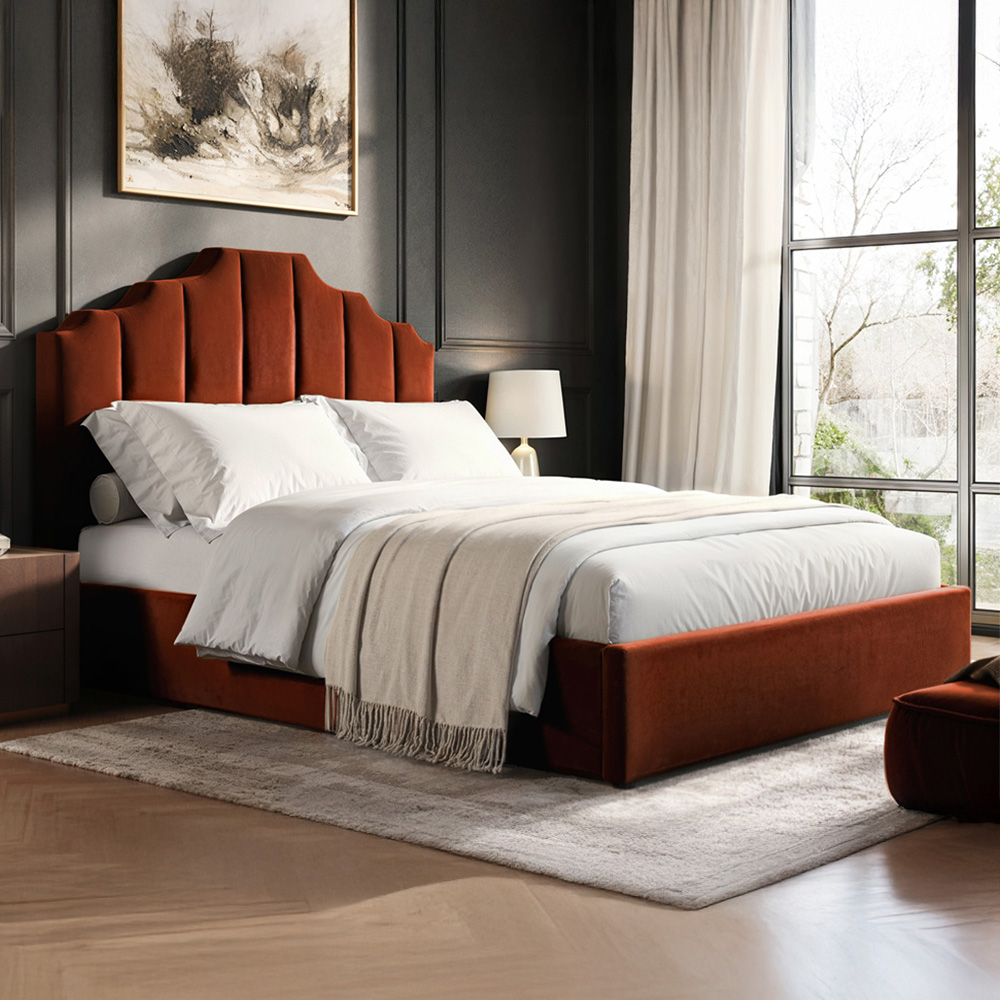 Flair Margot Double Orange Velvet Ottoman Bed - Storage Bed - Velvet Upholstery