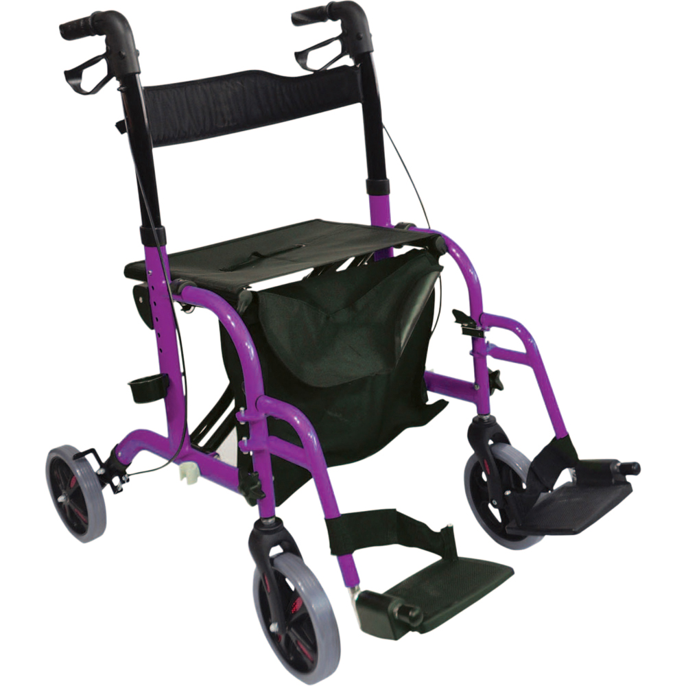 Aidapt 2 in 1 Purple 4 Wheel Foldable Rollator and Transit Chair