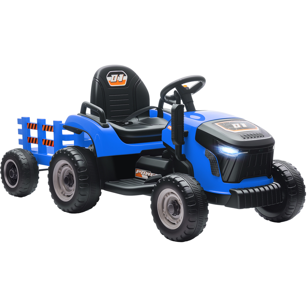 Tommy Toys Blue 12V Electric Ride-on Tractor with Trailer for Kids