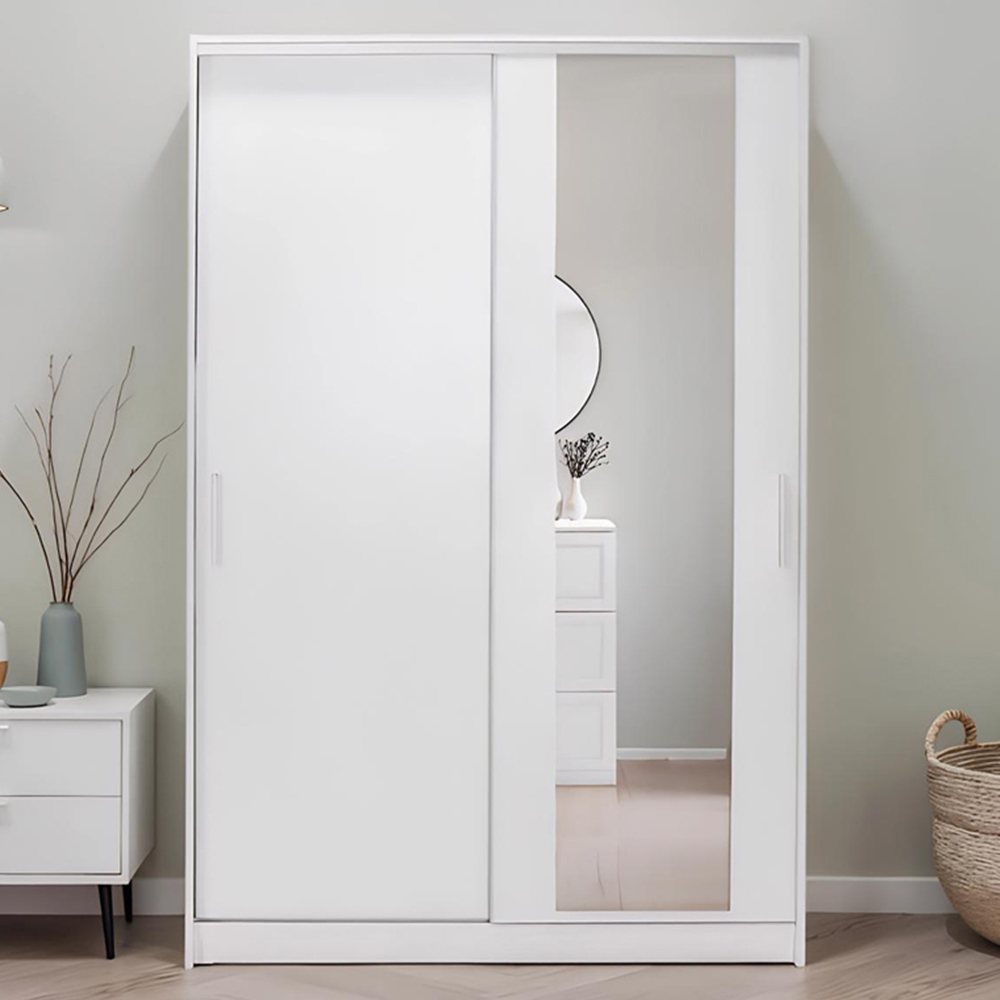 FWStyle 2 Door White Sliding Mirrored Double Wardrobe