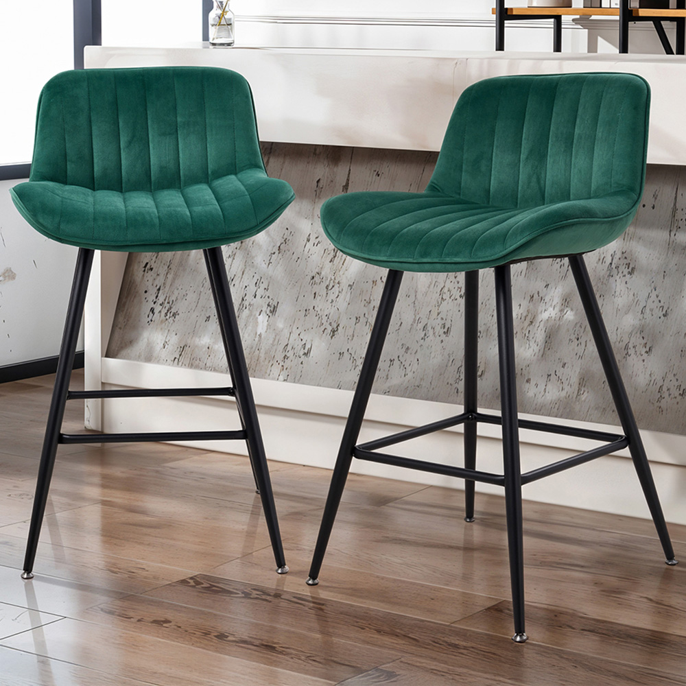 Living and Home Dark Green Flannel Upholstered Bar Stools Set of 2