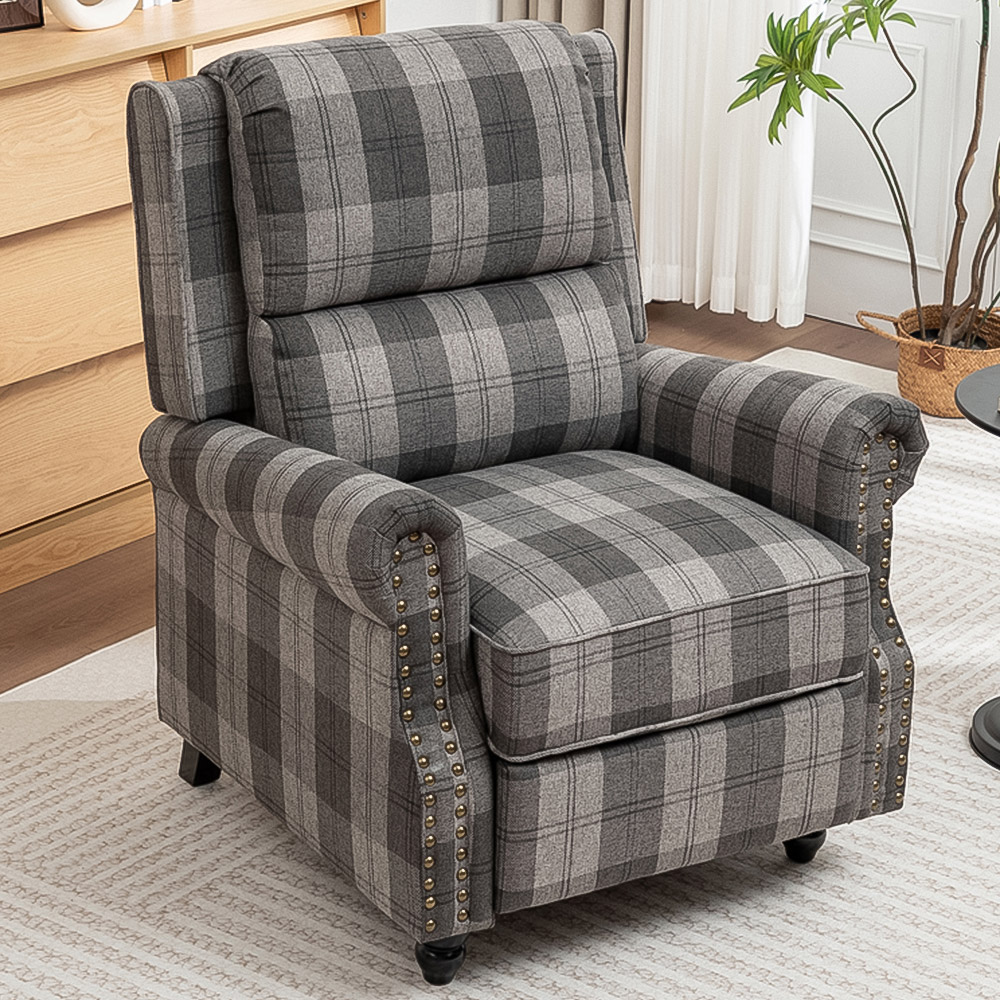 Living and Home Grey Linen Upholstered Recliner Armchair with Footrest and Adjustable Backrest