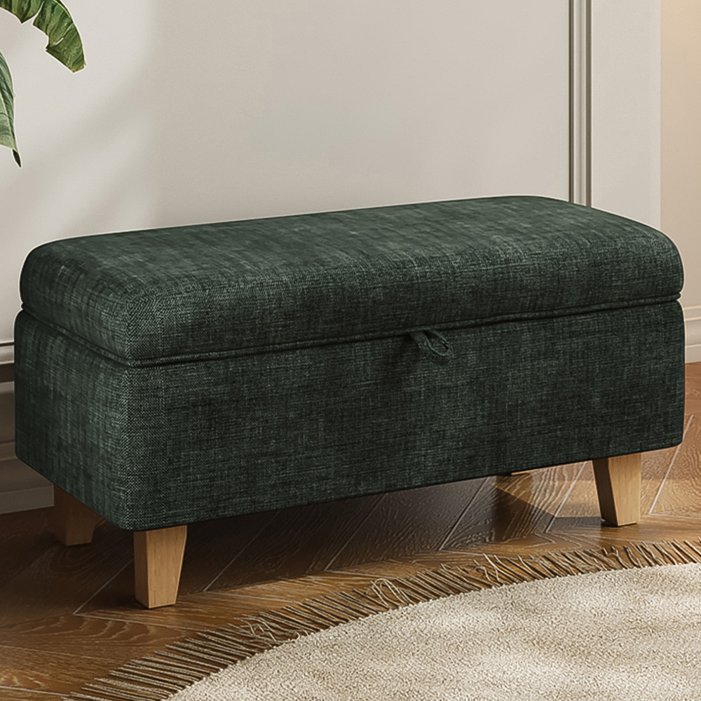 Living and Home Green Chenille Upholstered Storage Ottoman
