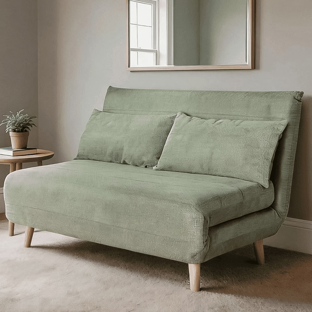 Home Source Lorena Double Sofa Bed - Green - Polyester/Plywood - Mid-Century Style