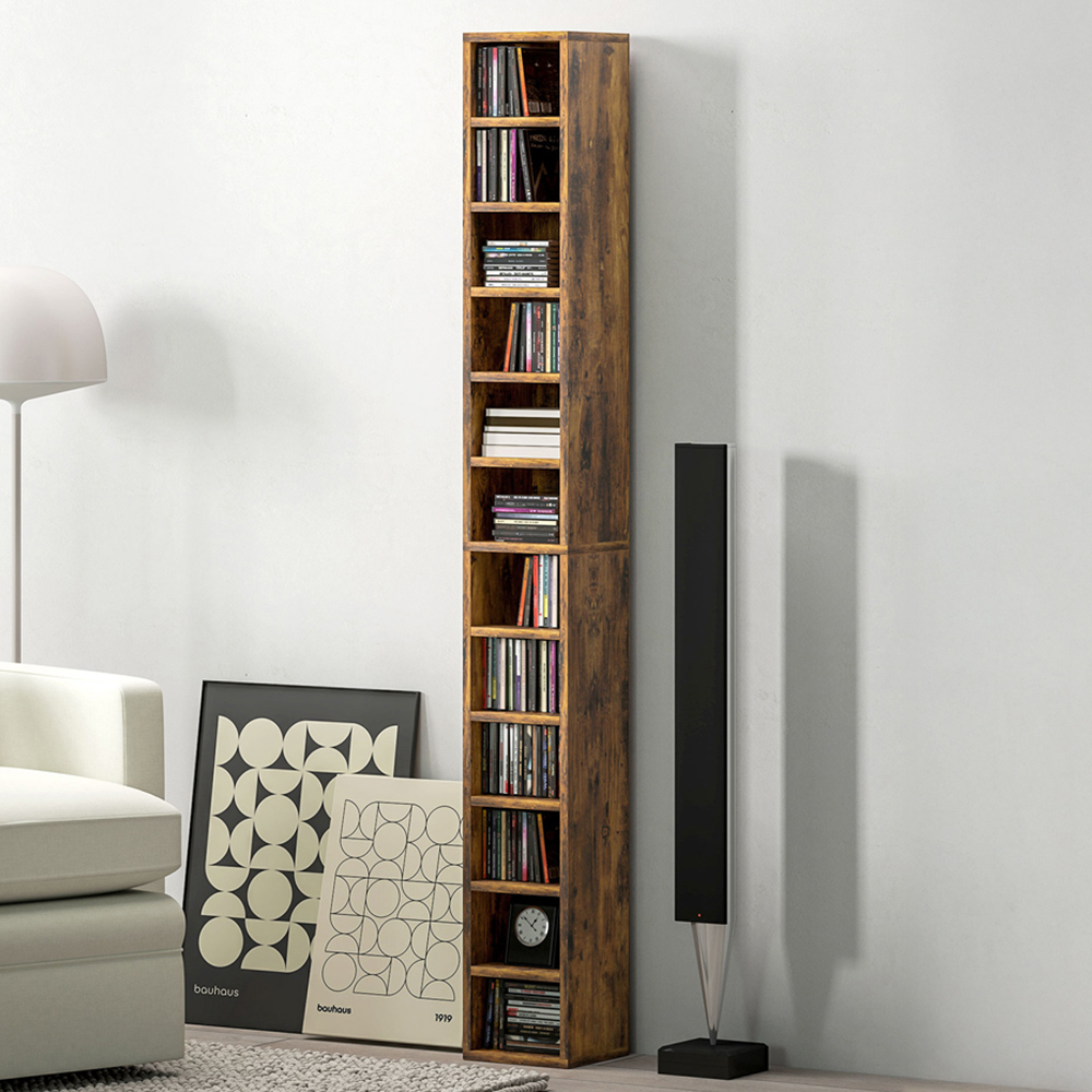 HOMCOM Tall Bookshelf Rustic Brown Cube Storage 204 CDs