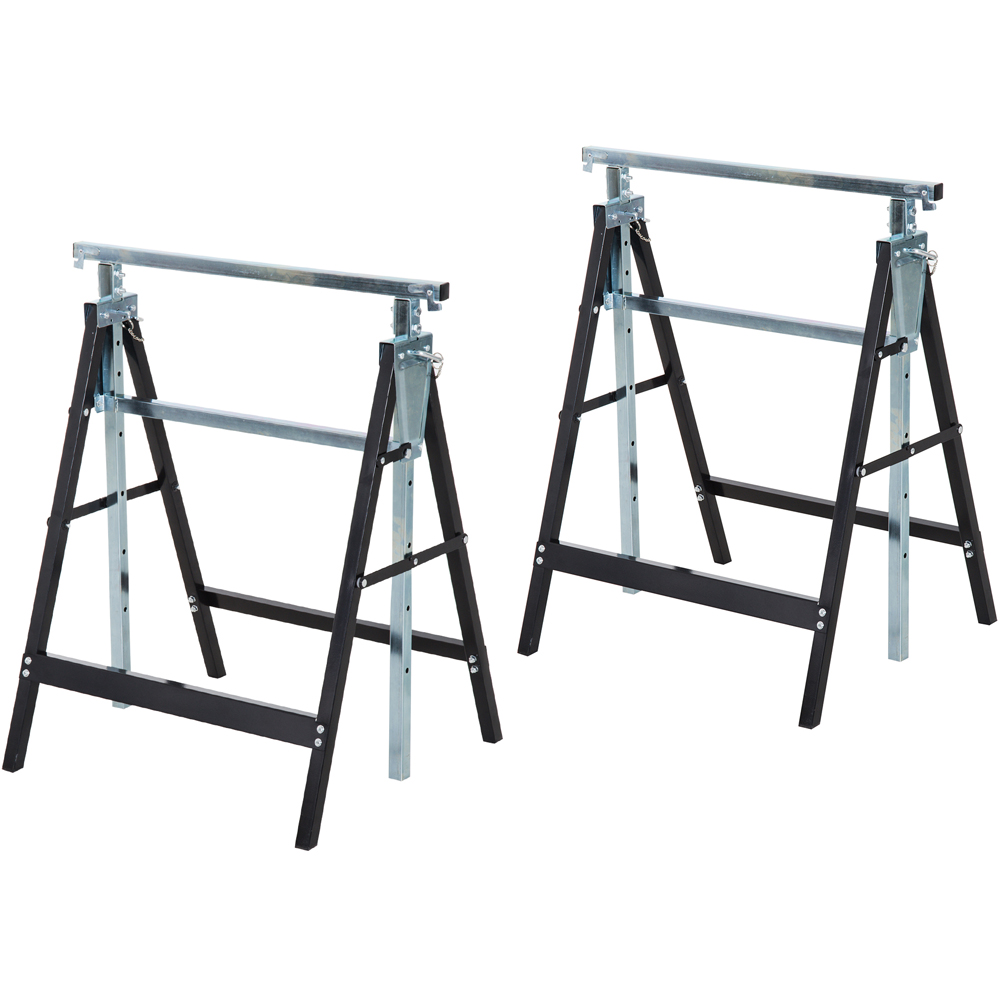HOMCOM Black Steel Saw Horses Telescopic Builders Work Bench Set of 2