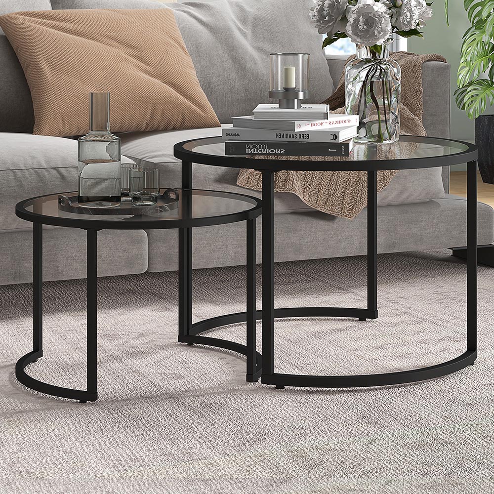 HOMCOM Black Round Nesting Tables Set of 2