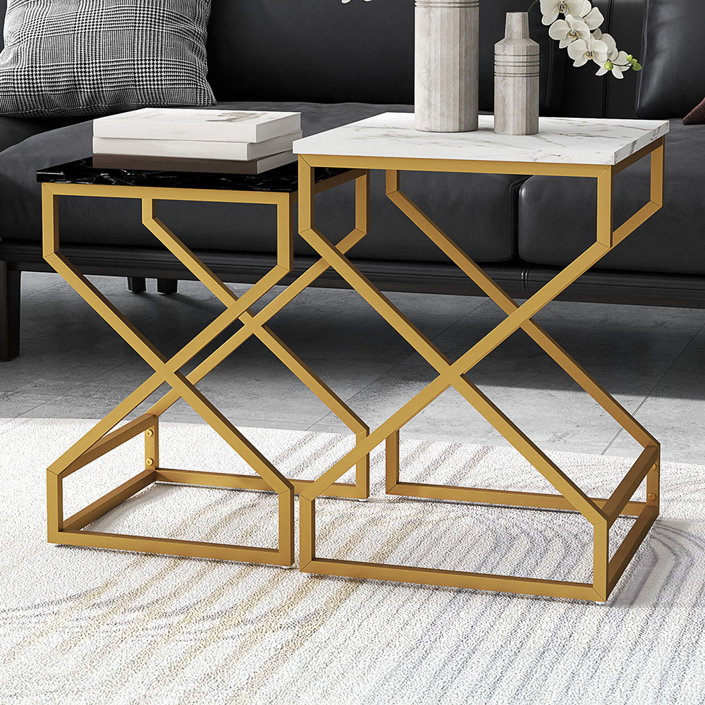 HOMCOM Black and White Steel Nesting Tables Set of 2