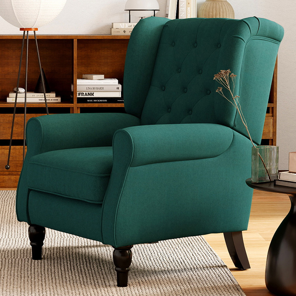 HOMCOM Dark Green Retro Tufted Club Accent Chair - Wingback Armchair for Living Room