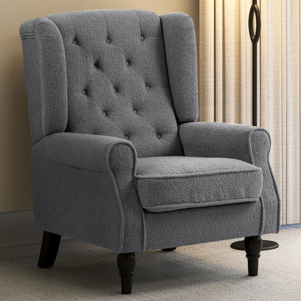 HOMCOM Retro Accent Armchair - Charcoal Grey - Tufted Club Fabric - Wooden Frame - 160kg Capacity
