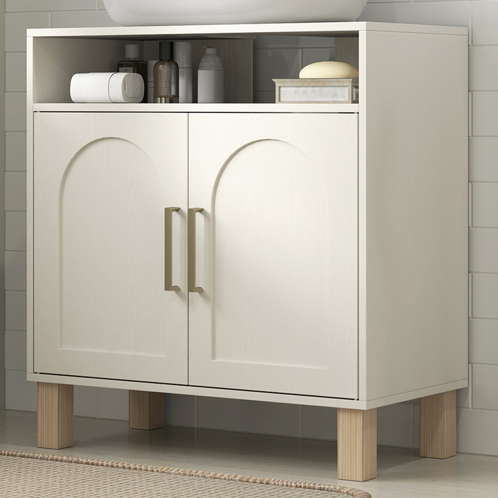 HOMCOM Under Sink Bathroom Cabinet - Cream White - Single Shelf - 2 Door