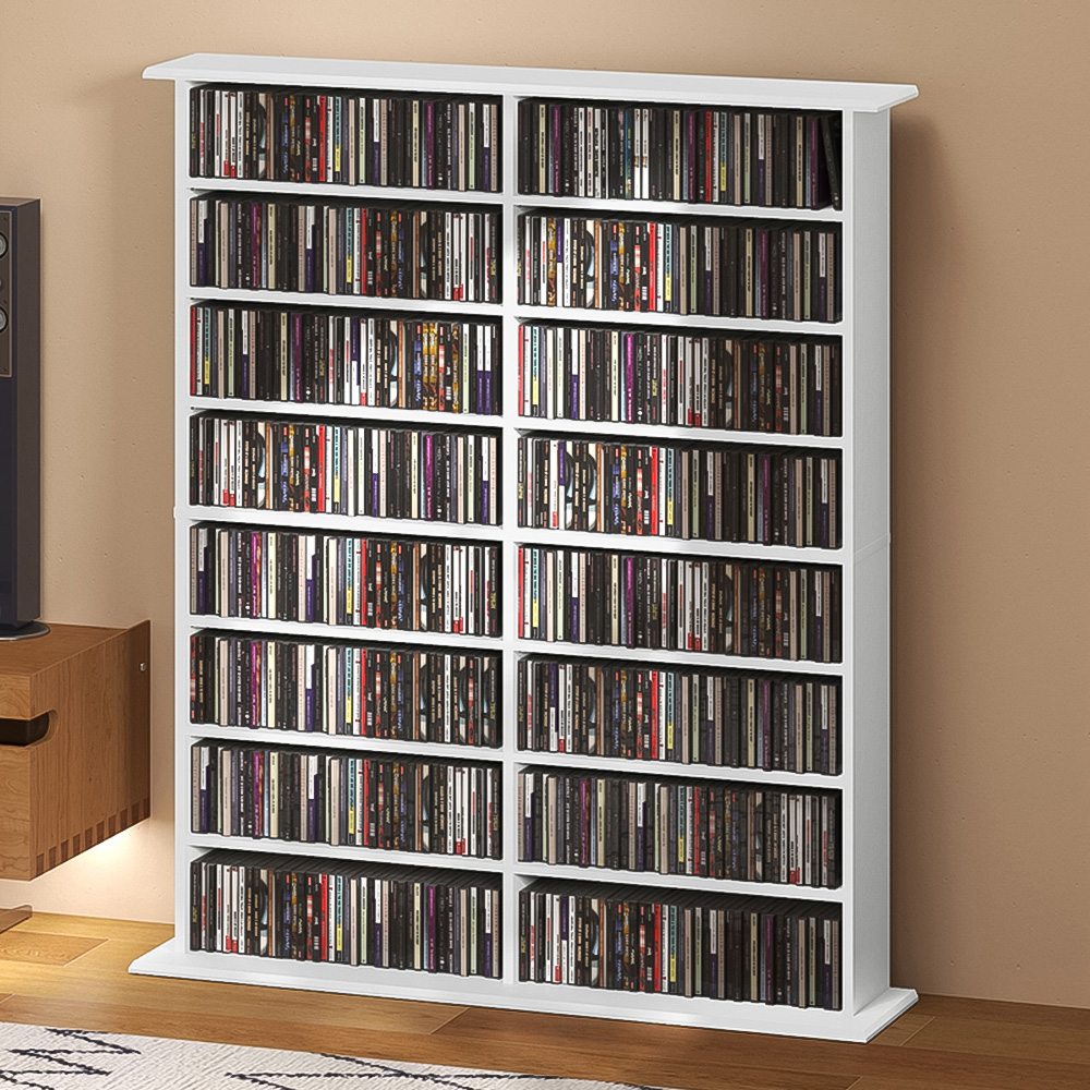 HOMCOM 16 Shelf White DVD and CD Media Storage Unit - Wood