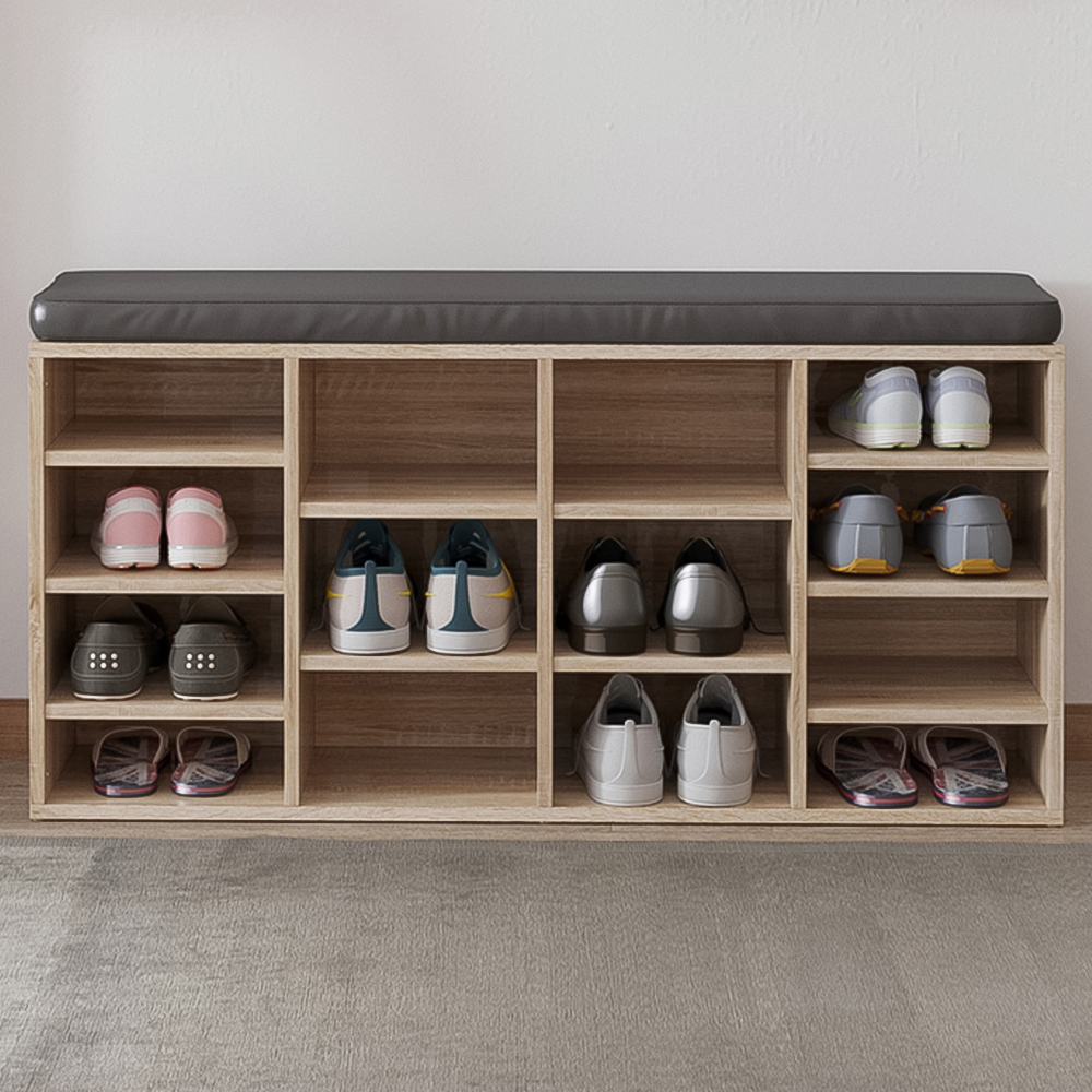 HOMCOM 14 Shelf Brown Shoe Rack Bench