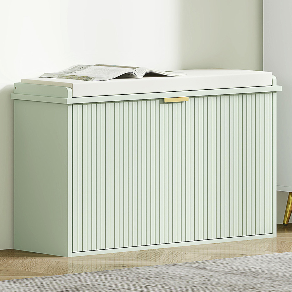 HOMCOM Single Shelf Green Shoe Rack Bench with Cushion