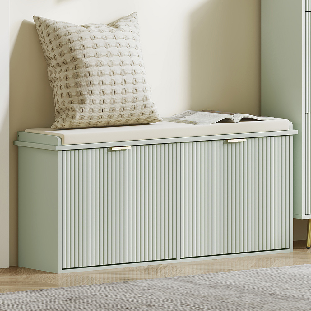 HOMCOM Single Shelf Green Shoe Rack Bench with Cushion